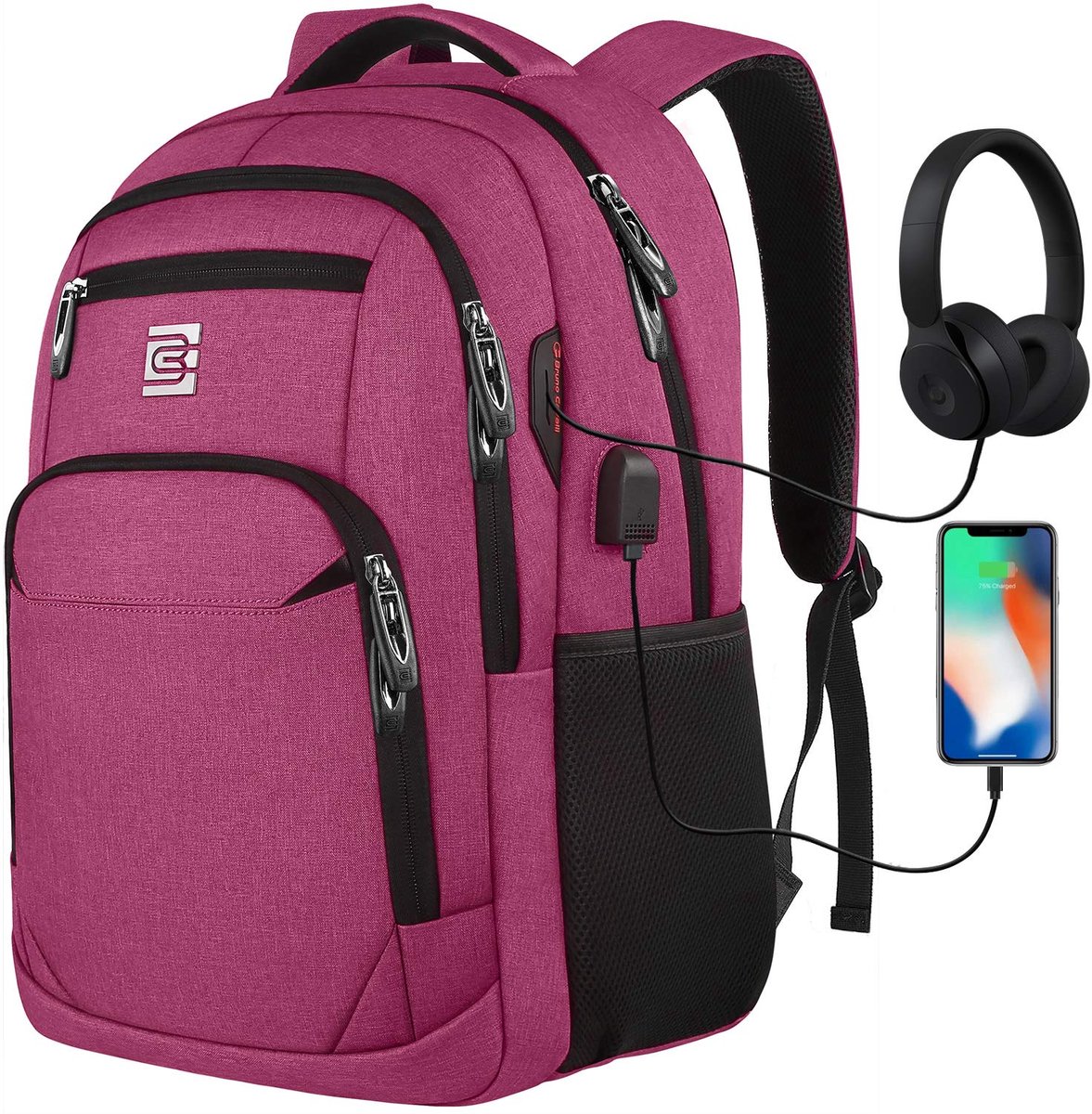 MODENUIT Reistassen - Rugzak Laptop Rugzak Voor Werk En Reizen, Travel Rugzak 17,3'' Met Comfortabel Airflow-Systeem, Grote Capaciteit Rugtas Met Veel Vakken, Oxford-Stof, Rosérood