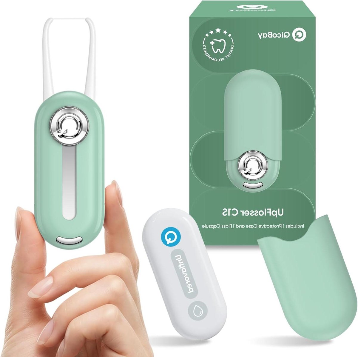 Herbruikbare Flosser Set - Automatische Flosser - Mondhygiëne Onderhoud - Automatisch Navullen - 1 Capsule = 90 Picks - Cyaan