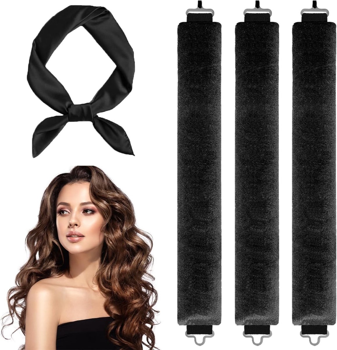 3-delige Set van Heatless Curling Staven en Nachtelijke Krulrollers voor Gezond Haar - Zachte Krullen, Geen Hitte, Verstelbare Styling Kit voor Salonwaardige Resultaten