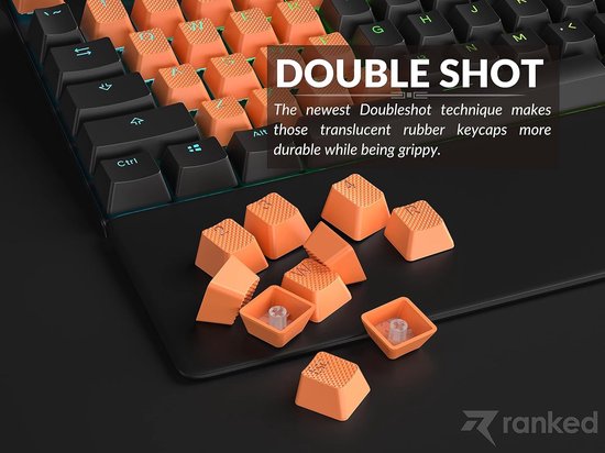 Translucent Rubber Keycaps - Grip Keycaps Set - Gaming Performance Verbeteren - Non-slip Diamond Texture - 23 Keys - Orange — afbeelding 4