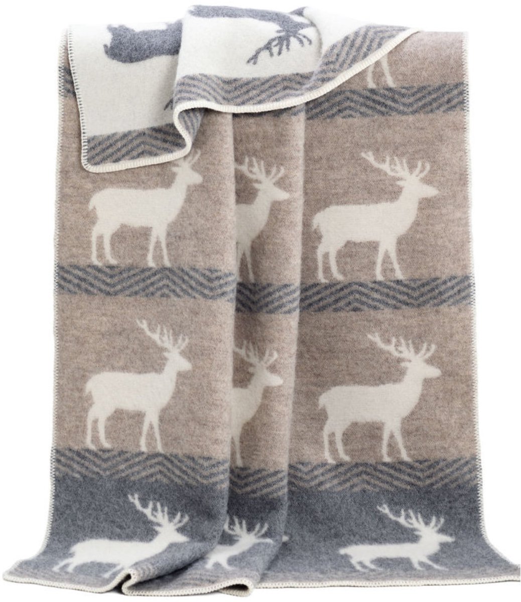 JJ Textile Wollen Deken - DEER (Grijs Bruin) 130x180cm - Made in UK