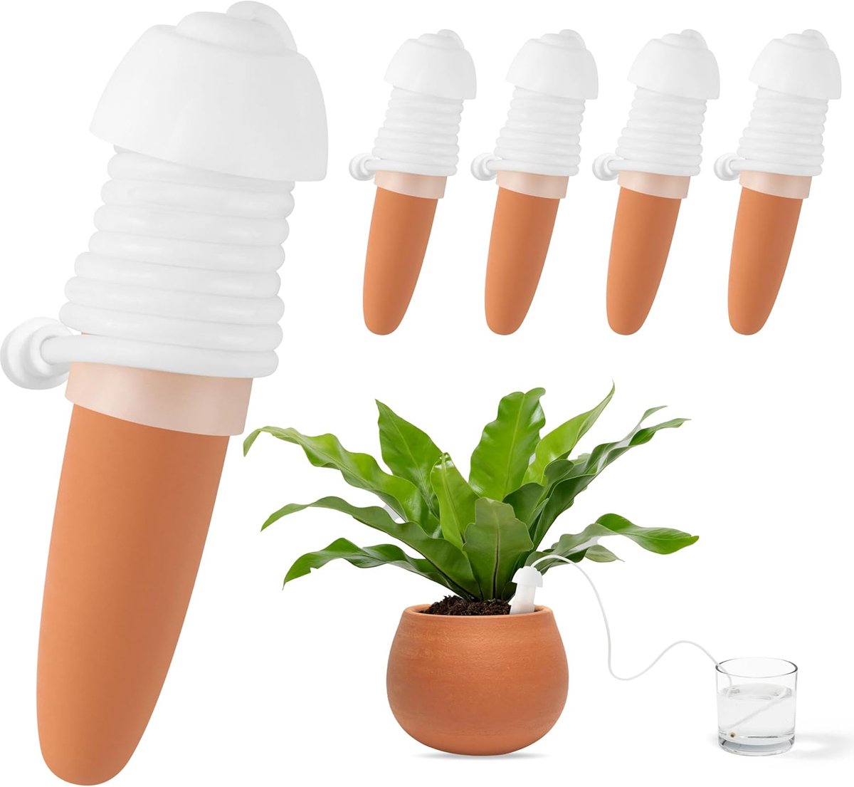 Zelfbewateringssysteem - 5 stuks - automatische bewateringspalen voor planten - druppelbewateringssysteem-geschikt voor binnen en buiten tuin, terras en potbloemen, eenvoudig bewateren ook tijdens vakantie