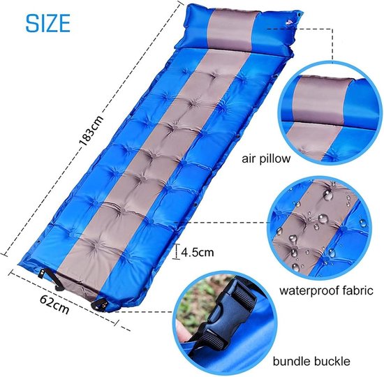 Zelfopblazend Slaapmatras - Kampeermat Luchtkussen - Outdoor Slapen - Waterdicht Comfort - 183x62cm - Blauw — afbeelding 4