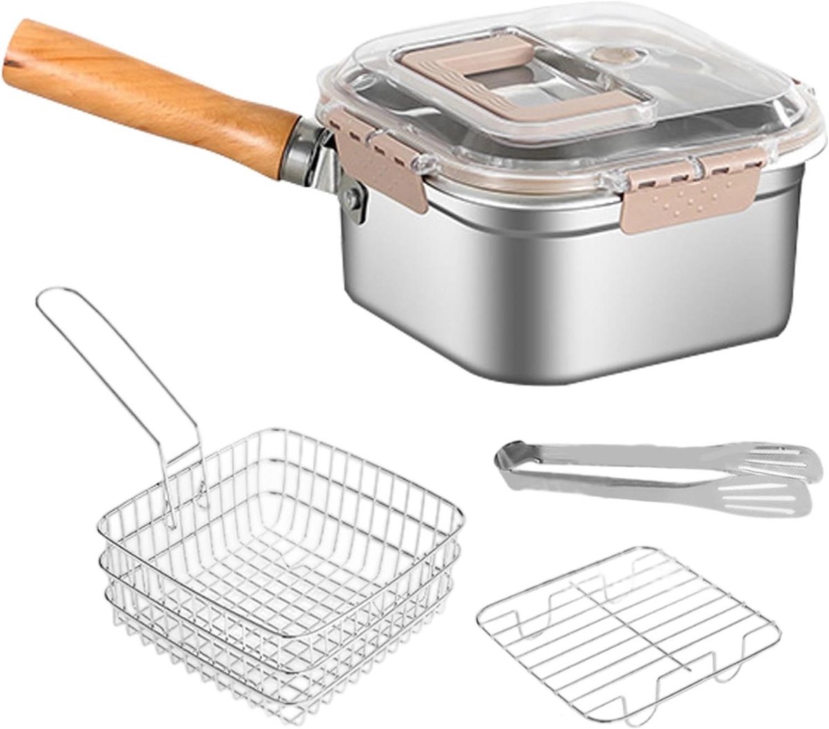 Frietpan met mand - Camping friteuse - Outdoor koken - Inklapbare handgreep - 226 cm breed - Meerkleurig