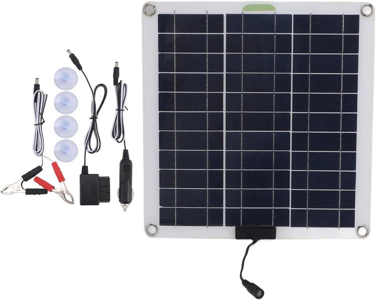 Zonnepaneel Kit - Zonne Charger - Accu Opladen - OBD Stekker Inclusief - 200W Vermogen - Zwart