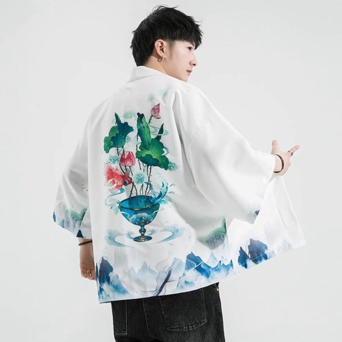 Herren Seiden Robe - Japanse Jas - Traditionele Kleding - Zacht Ademend Duurzaam - Driekwart Mouw - Wit