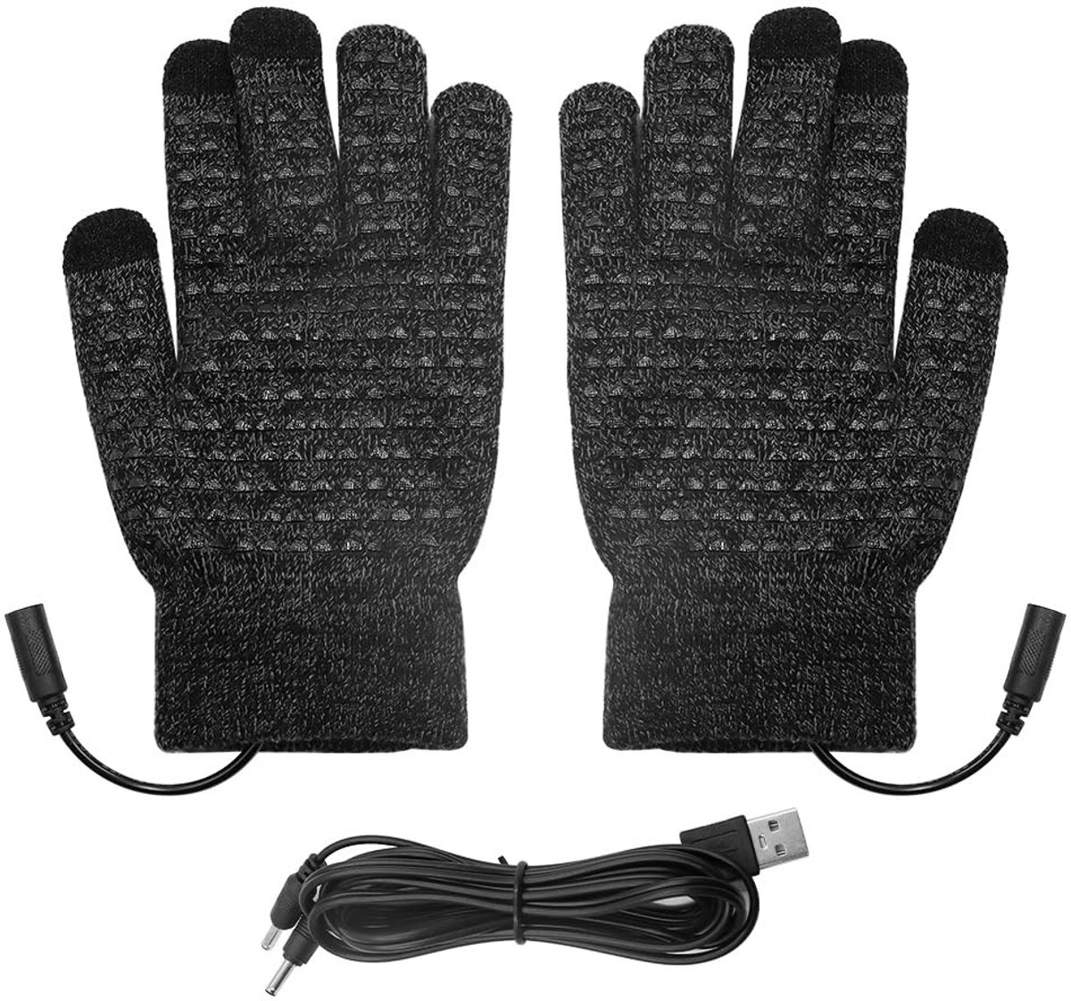 Dailygoody - USB-verwarmde handschoenen - Volledige vingerbreien - Dubbelzijdig verwarmend - Zwart - Warme handschoenen - Ideaal voor koude dagen - Pe...