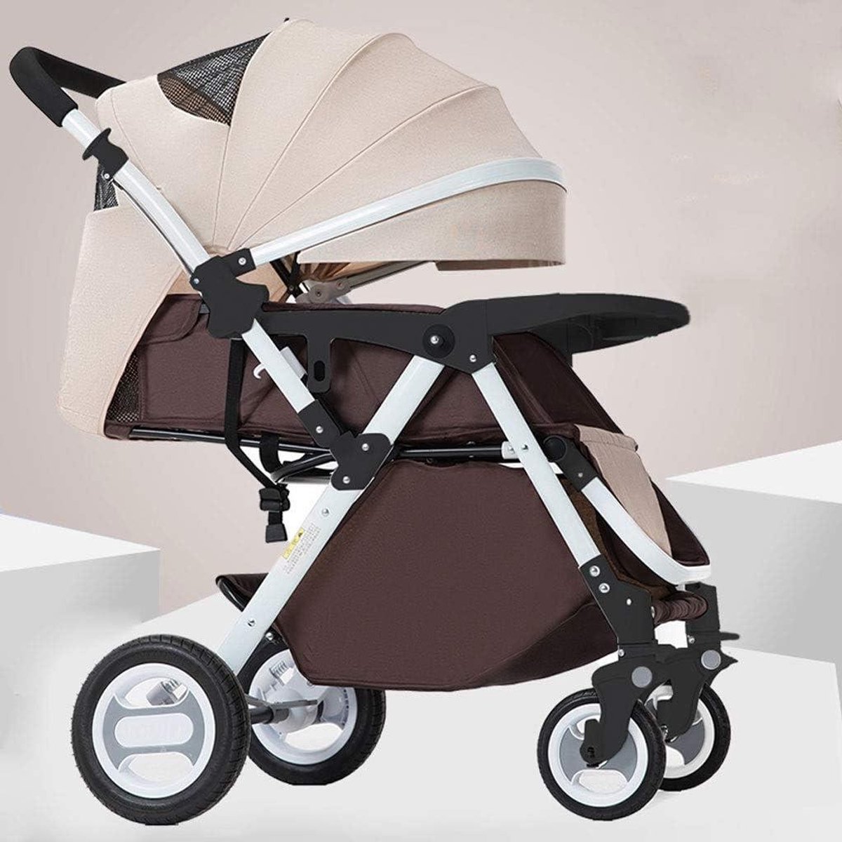 Compacte Kinderwagen - Reisbuggy Kinderzitje - Comfortabel Reizen - Verstelbare Duwstang - 19.7 x 30.5 x 40.6 inch - Bruin