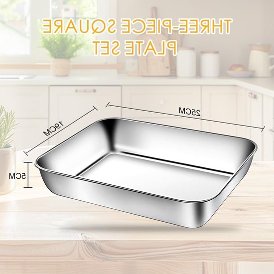 Set van 3 RVS Paneer Schalen met Clips - BPA Vrij, Vaatwasserbestendig voor Vlees, Vis en Groenten - 25 cm x 19 cm — afbeelding 3