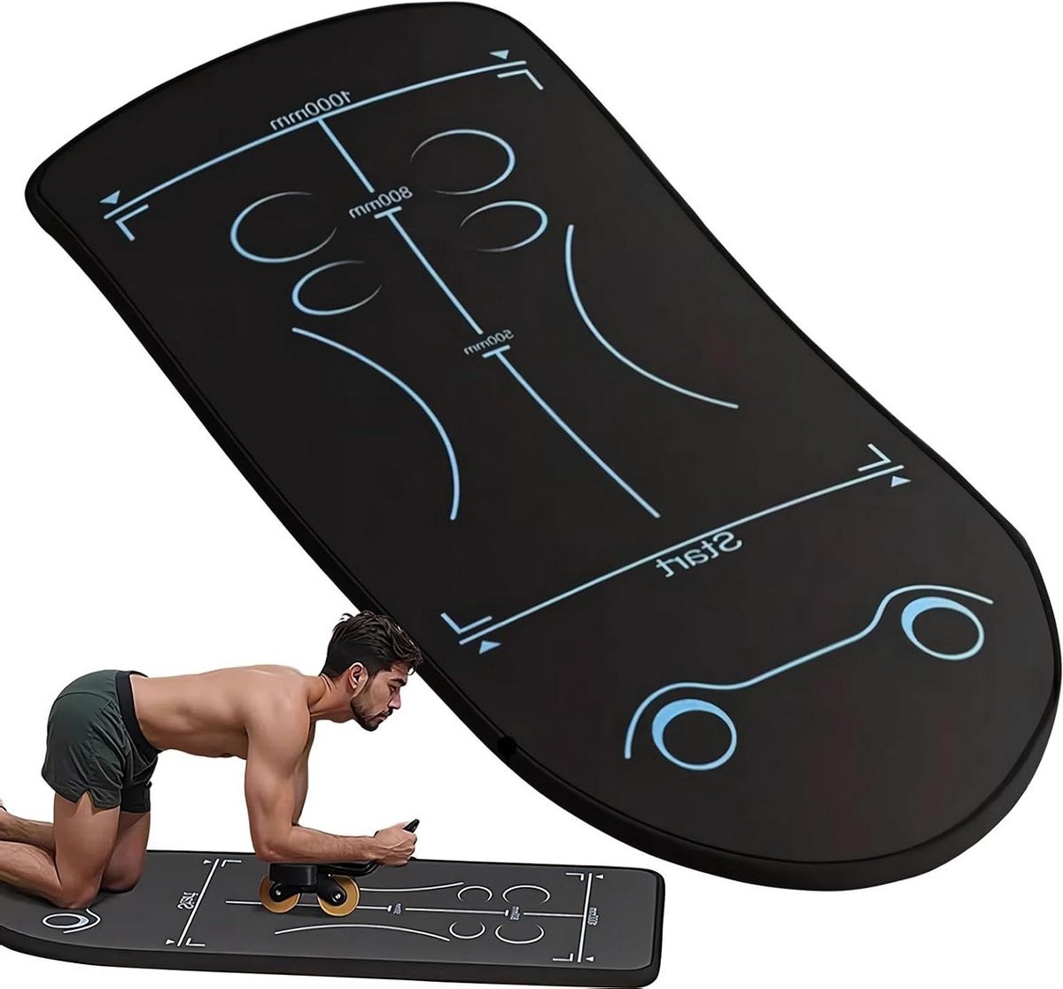 Oefenmat Ab Roller - Fitnessmat Trainingsmat - Buikspieroefeningen - Antislip Deel - 175 x 61 cm - Zwart