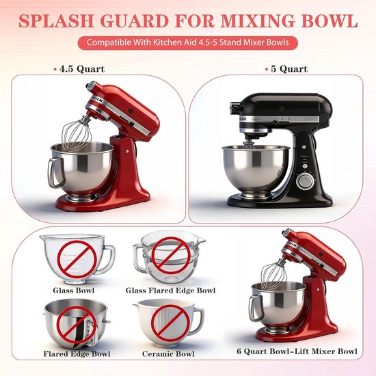 Siliconen Mengkomafdekking - Spatbescherming Mixer - Bakken Thuis - Verbeterde Afdichting - 45-5 Liter - Rood — afbeelding 3