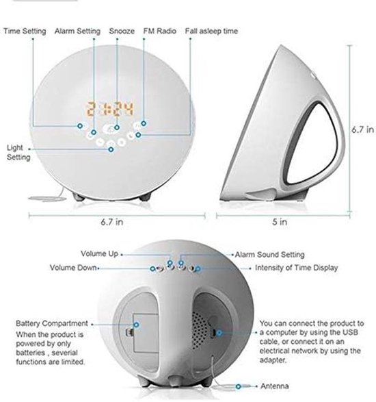 Wakker Licht Radio - Zonsopgang Wekker - Rustig Ontwaken - Simuleert Zonsopgang - 17x17x6.6cm - Groen — afbeelding 5