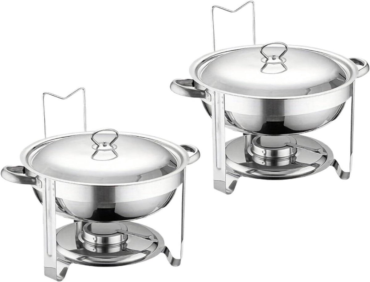 Roestvrijstalen Warmhoudplaten - Buffet Verwarmer - Eten Warm Houden - Ruim 2 Liter Inhoud - 425 x 21 cm - Zilver