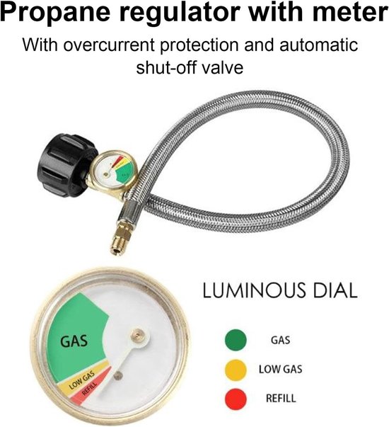 Gasslang met Drukindicator - Gas Regulator Slang - Veilig Koken Buiten - Echt Display - 38 cm - Zwart — afbeelding 5