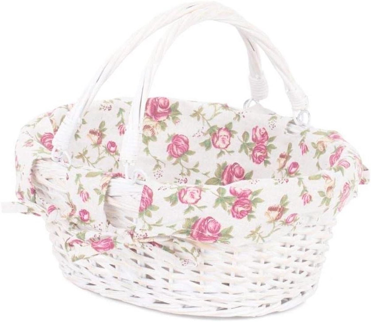 Rieten Mand - Winkelmandje - Boodschappen Doen - Met Tuin Rose Voering - 33x28x18cm - Wit