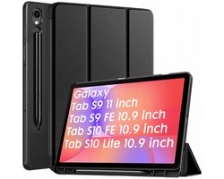 Casemania Hoes Geschikt voor Samsung Galaxy Tab S10 Lite 10.9" / Tab S10 FE 11" / Tab S9 11" / Tab S9 FE 11" - Zwart - Tri-Fold Case met S-Pen Houder - Smart Cover - Auto-Wake/Sleep