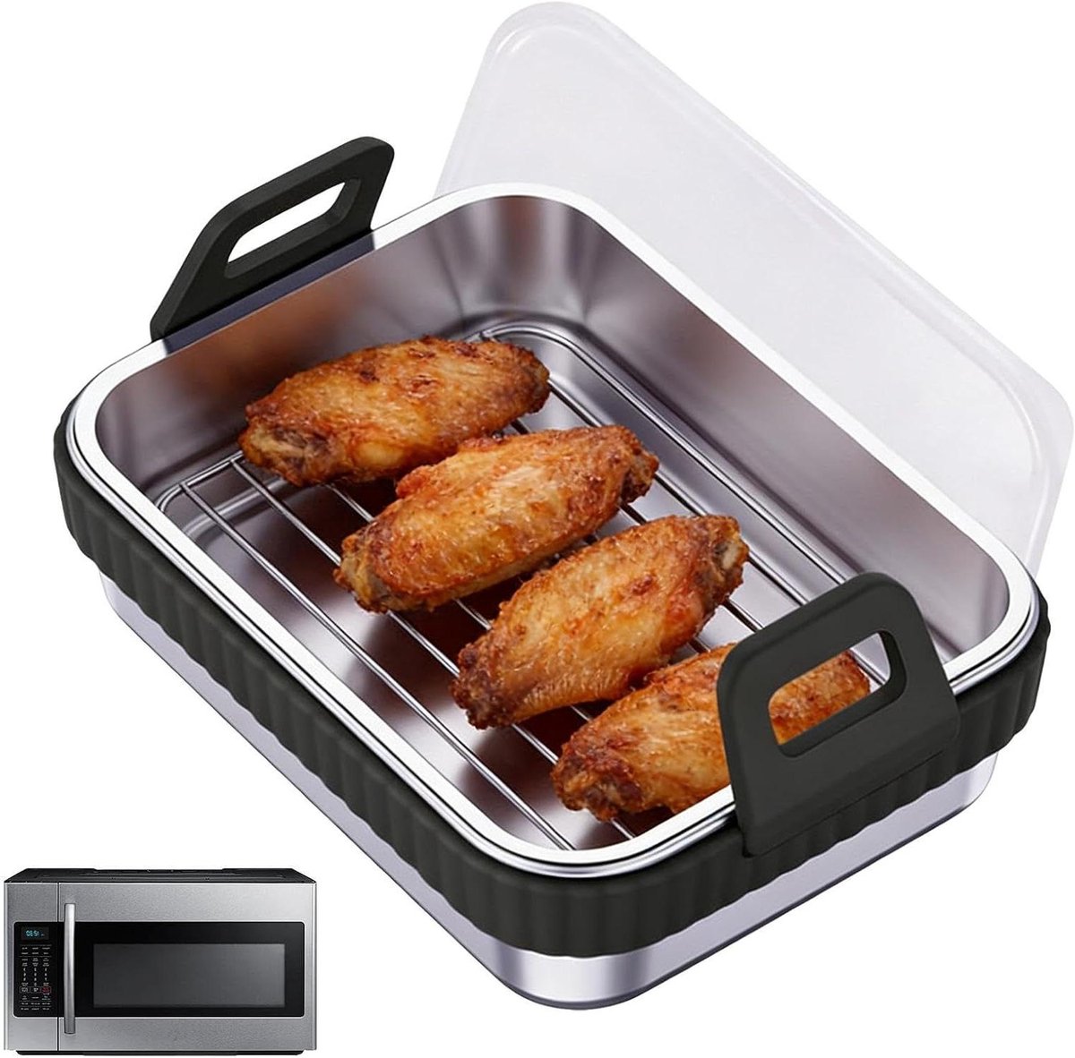 Airfryer Mand - Bakplaat Rooster - Knapperig Eten - Antiaanbaklaag - 20 x 15 cm - Zwart