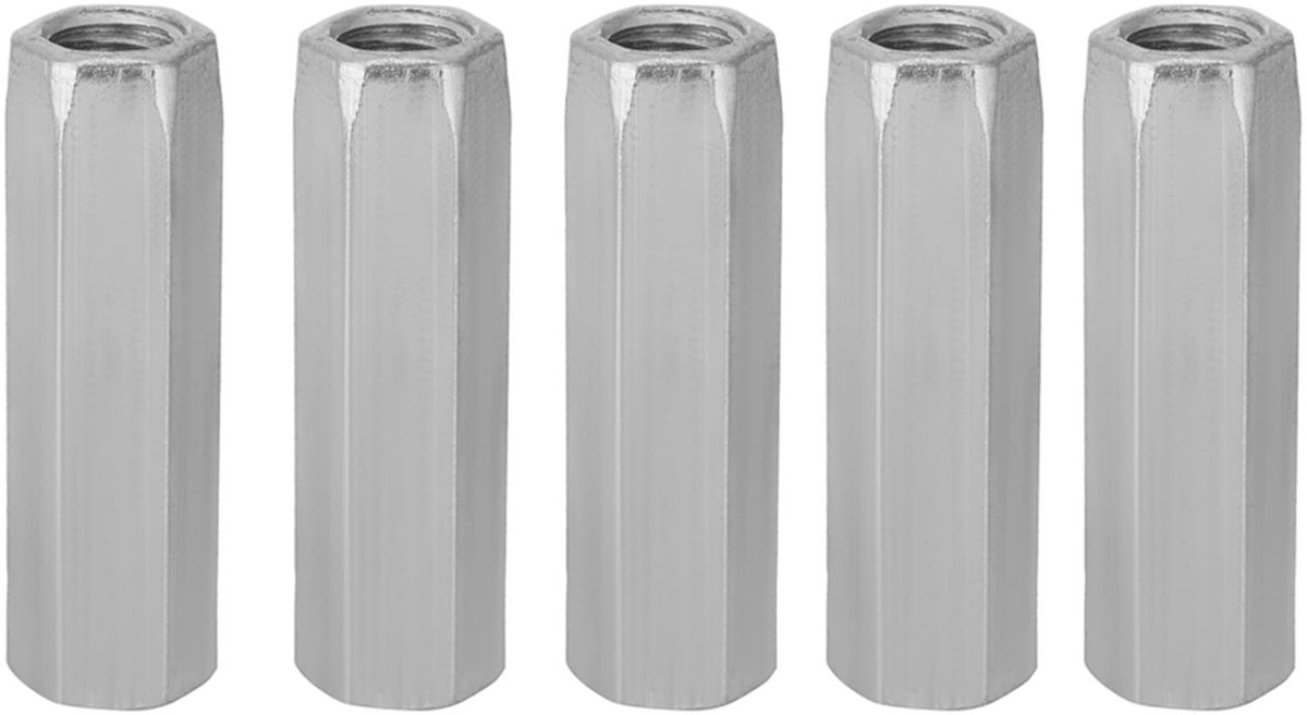 Dailygoody - Long Hex Nut - M10 - 5 Stuks - Gegalvaniseerd - Carbon Staal - Voor Vastzetten van Onderdelen - Voor Huishoudelijk Gebruik