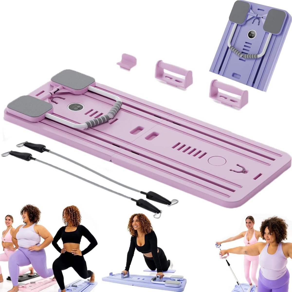 Pilates Board - Home Trainer - Full Body Workout - Verstelbare Weerstandsbanden - Compact Opvouwbaar - Roze