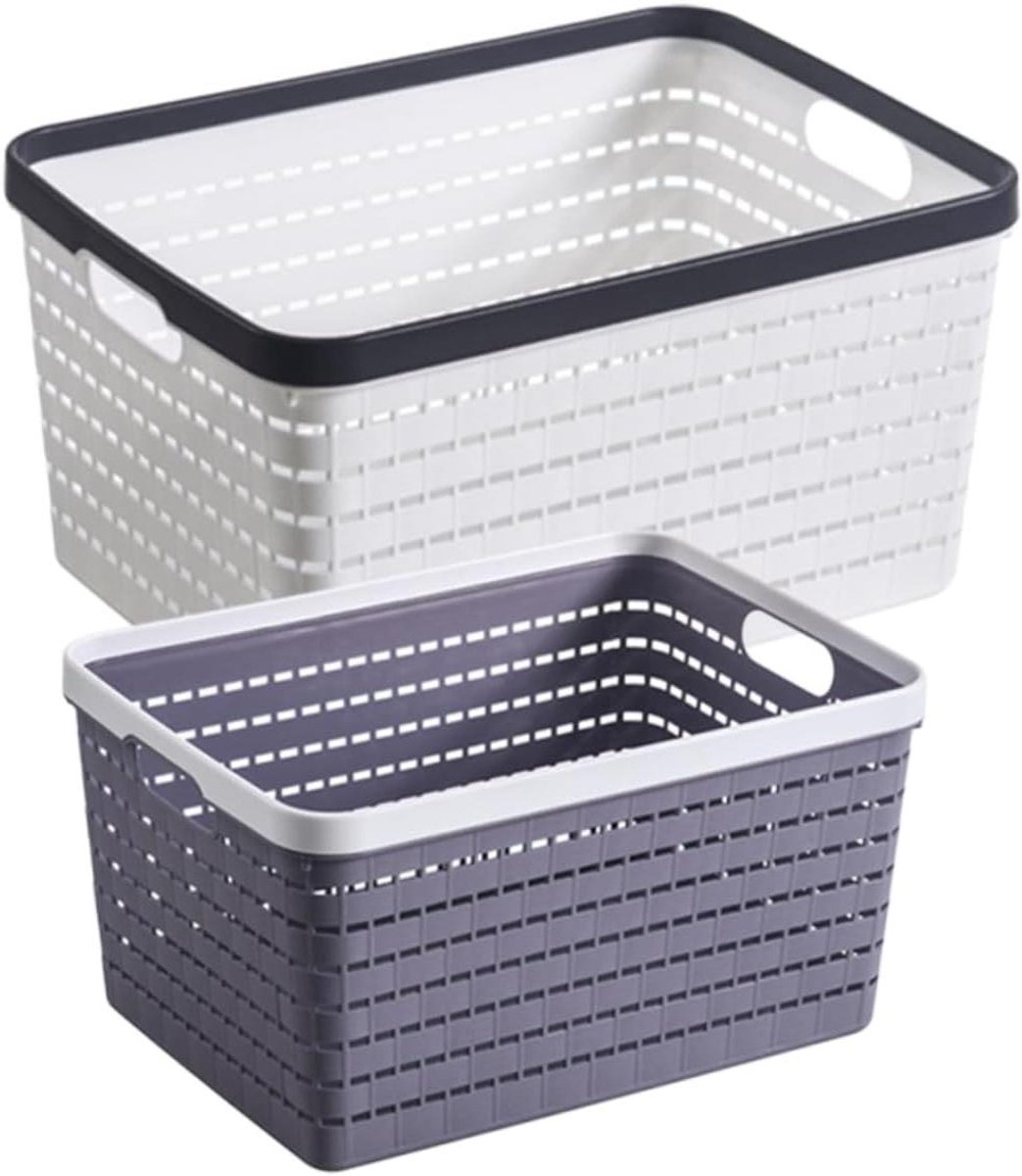 Opbergmanden Plastic - Mandjes Bakken - Keuken Ordenen - Hol Ontwerp - 2-pack - Donkergrijs