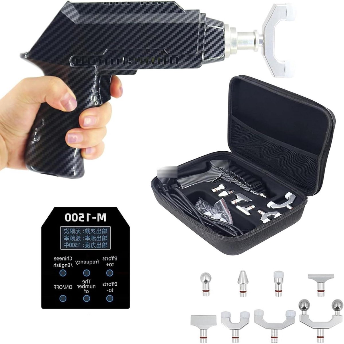 Elektrische chiropractische massager - Pijnverlichter Massageapparaat - Spierontspanning Thuis - 8 Verwisselbare Opzetstukken - 1500N - null