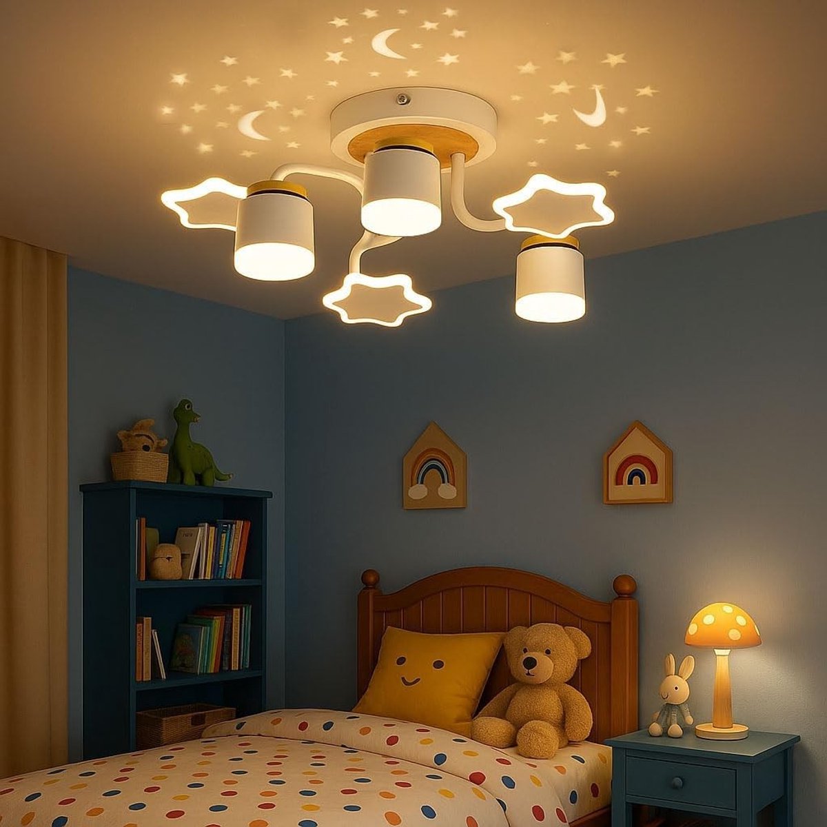 Dimbare LED Plafondlamp voor Kinderkamer met Sterrenprojector, Afstandsbediening, Nachtlamp en Timerfunctie, 24W 2400lm, Verstelbare Kleurtemperatuur 3000–6500K