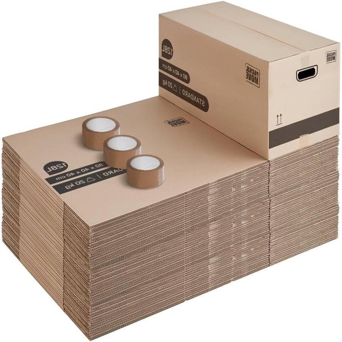 Verhuisdozen XL - Grote Pakdozen - Spullen Opslaan - Versterkte Handgrepen - 50 Stuks - Bruin