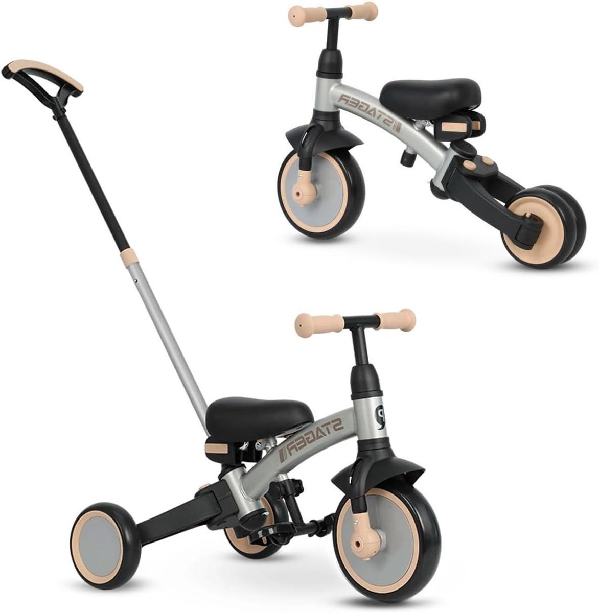 Driewieler - Kindertricycle - Buiten spelen - Groeit mee met kind - 94 cm - Zilver