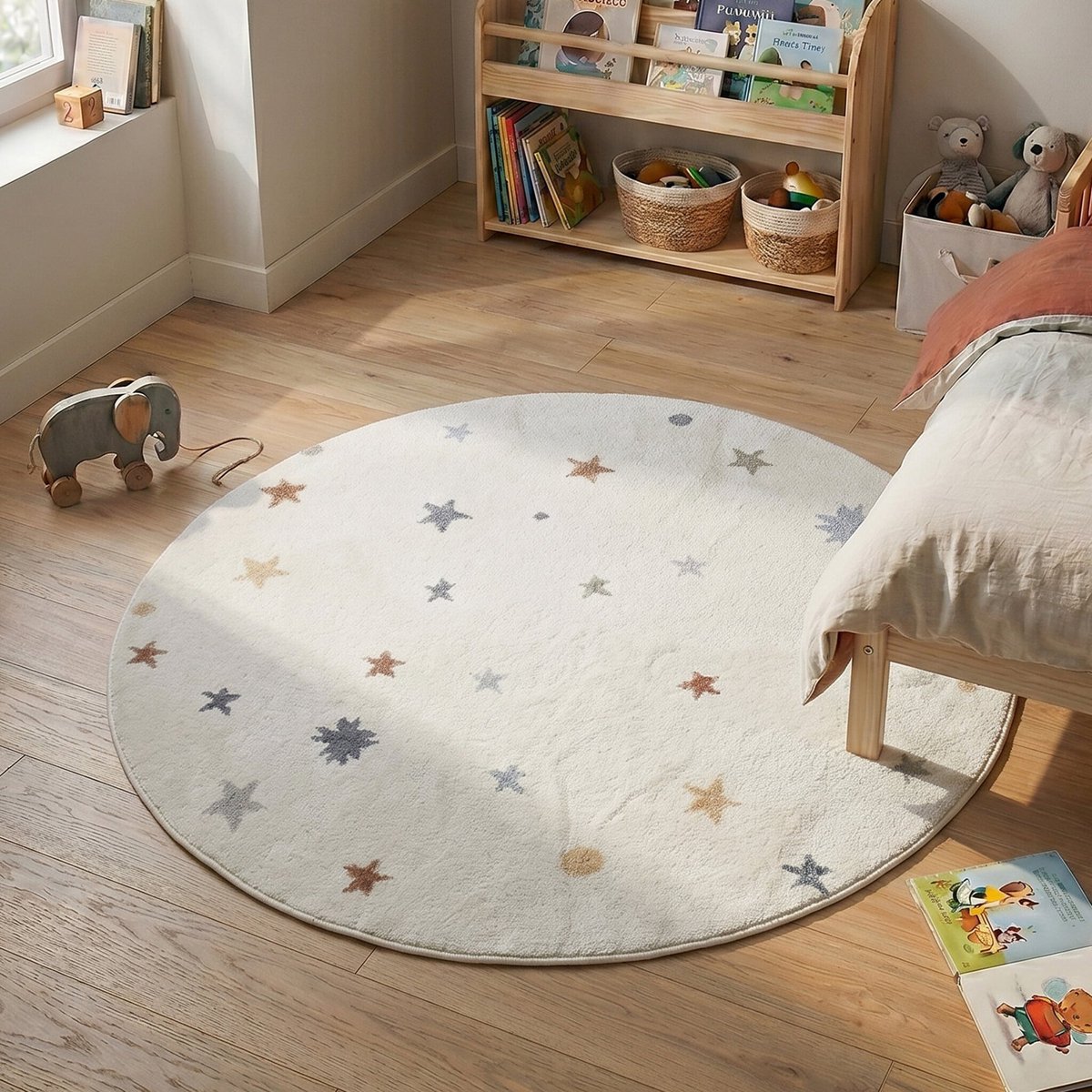 Little Olly Rond wasbaar kindervloerkleed - Ravi Stars Multicolor - Ø 150cm