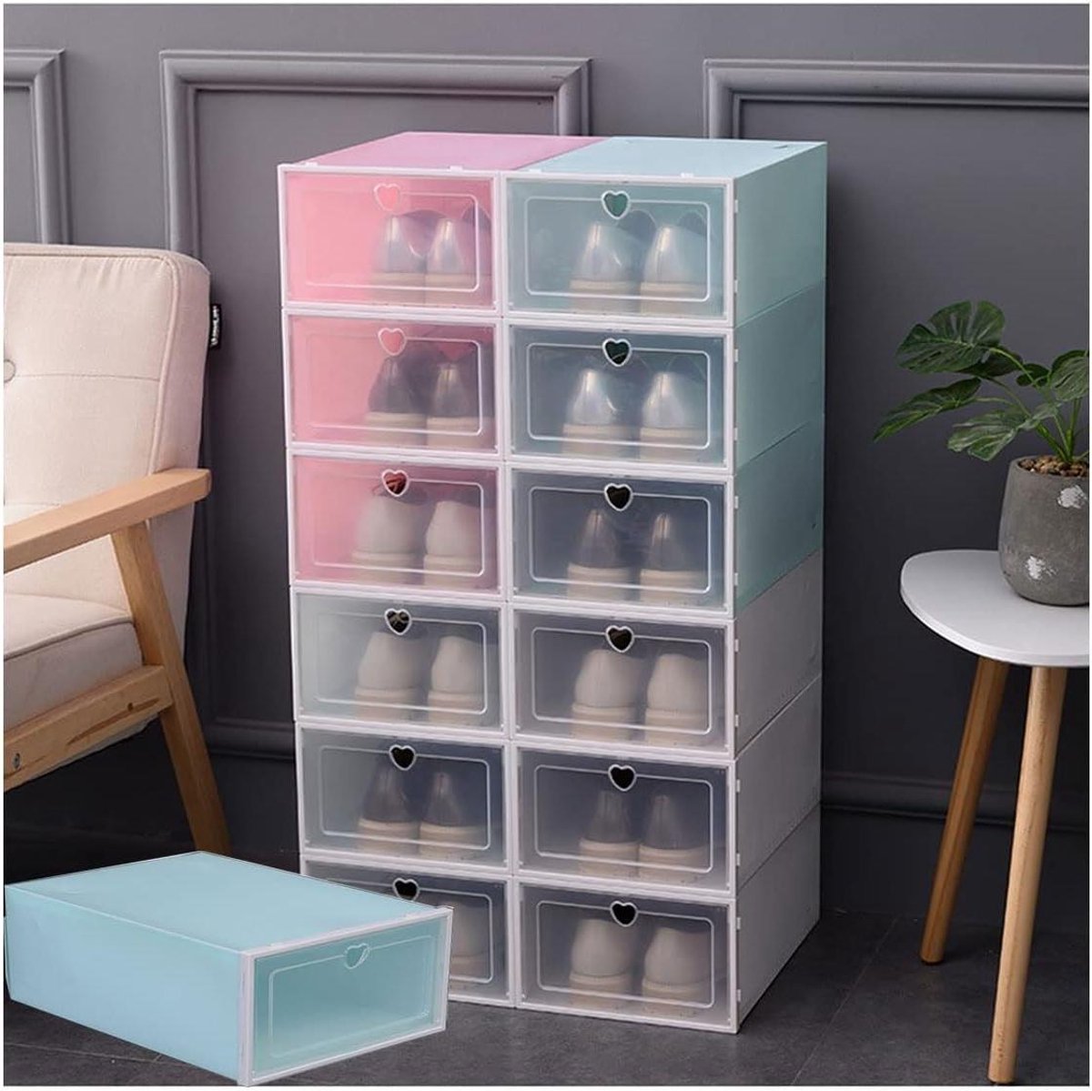 Opbergdozen - Schoenen organizer - Schoenen opbergen - Stapelbaar met deur - 33x23x14cm - Paars