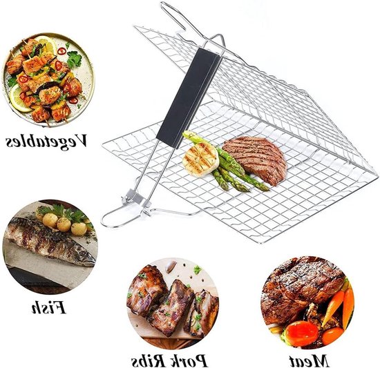 Roestvrijstalen Grillmand, Hoekig Ontwerp, Ideaal voor Vlees, Vis, Garnalen en Groenten Grillen — afbeelding 2