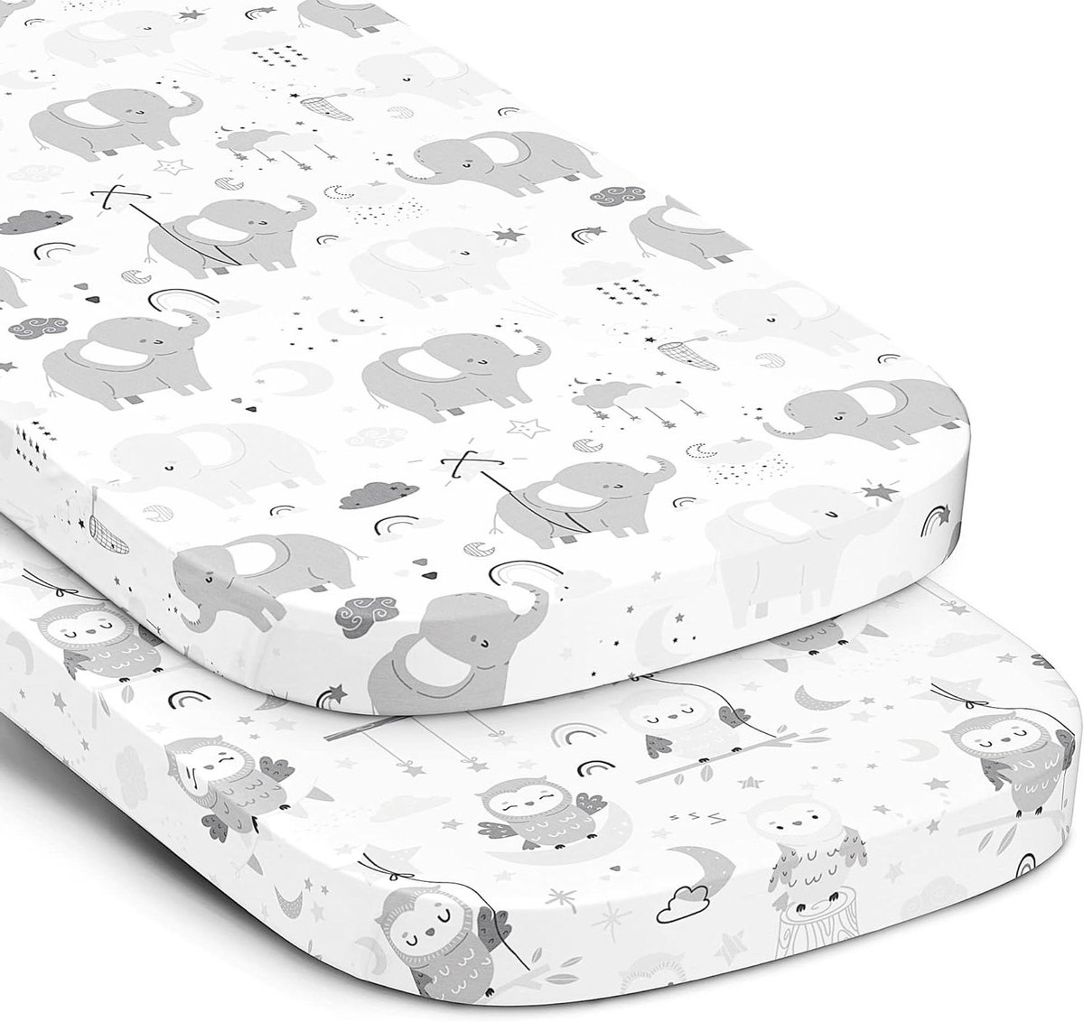Wieg Lakens - Baby Beddengoed - Rustige Slaap - 100% Jersey Katoen - 21x33 Inch - Grijs Dierenprint