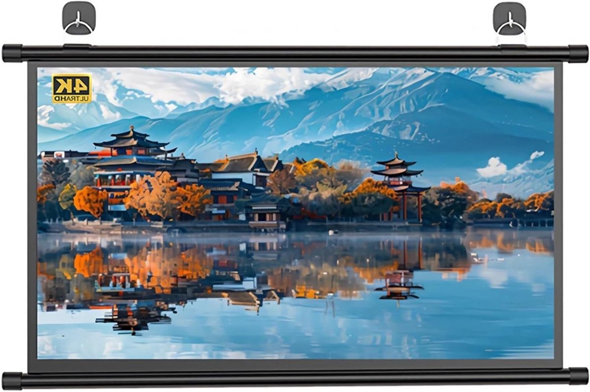 Projectiescherm Oprolbaar - Filmscherm HD - Thuisbioscoop - Ondersteunt 4K - 72 inch - Wit