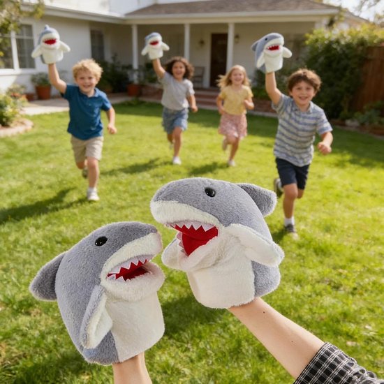 Handpop Pluche - Knuffelpop Dier - Verhalen Vertellen - Realistische Details - 25 cm - Grijs — afbeelding 4