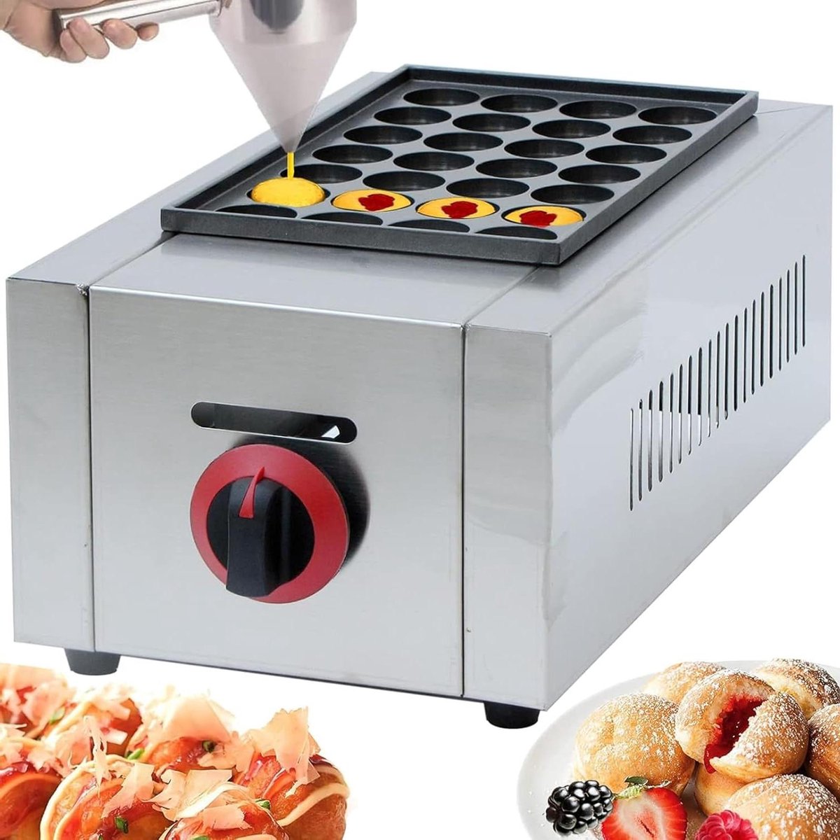 Takoyaki Maker - Pannenkoekenbal Pan - Snacks Maken - 28 Gaten - 24 x 53 x 22 cm - Zilver