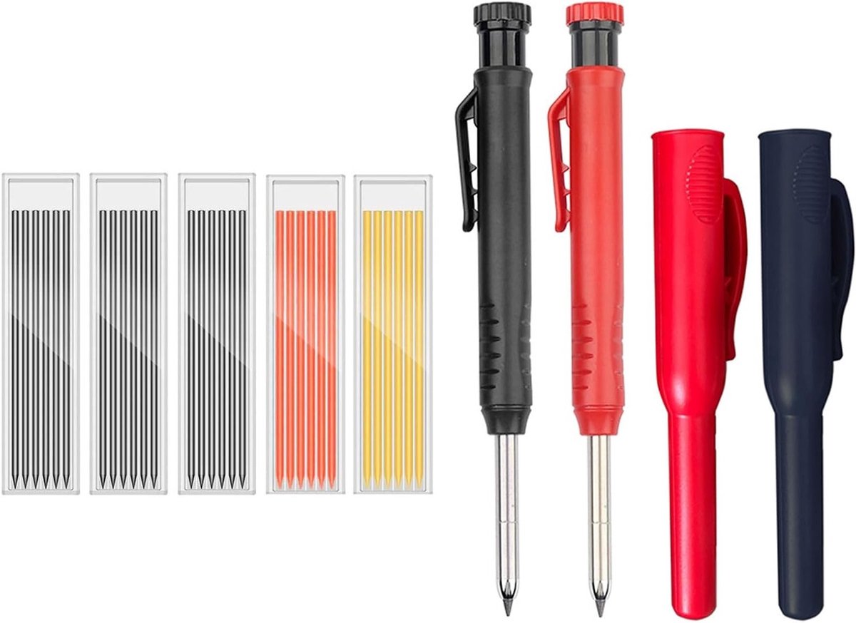 Set van 2 Houten Potloden met Diepe Gaten, Mechanische Potloodmarkeerders voor Houtbewerking en Tekenwerk, Ideaal voor Timmerwerk en Creatieve Projecten
