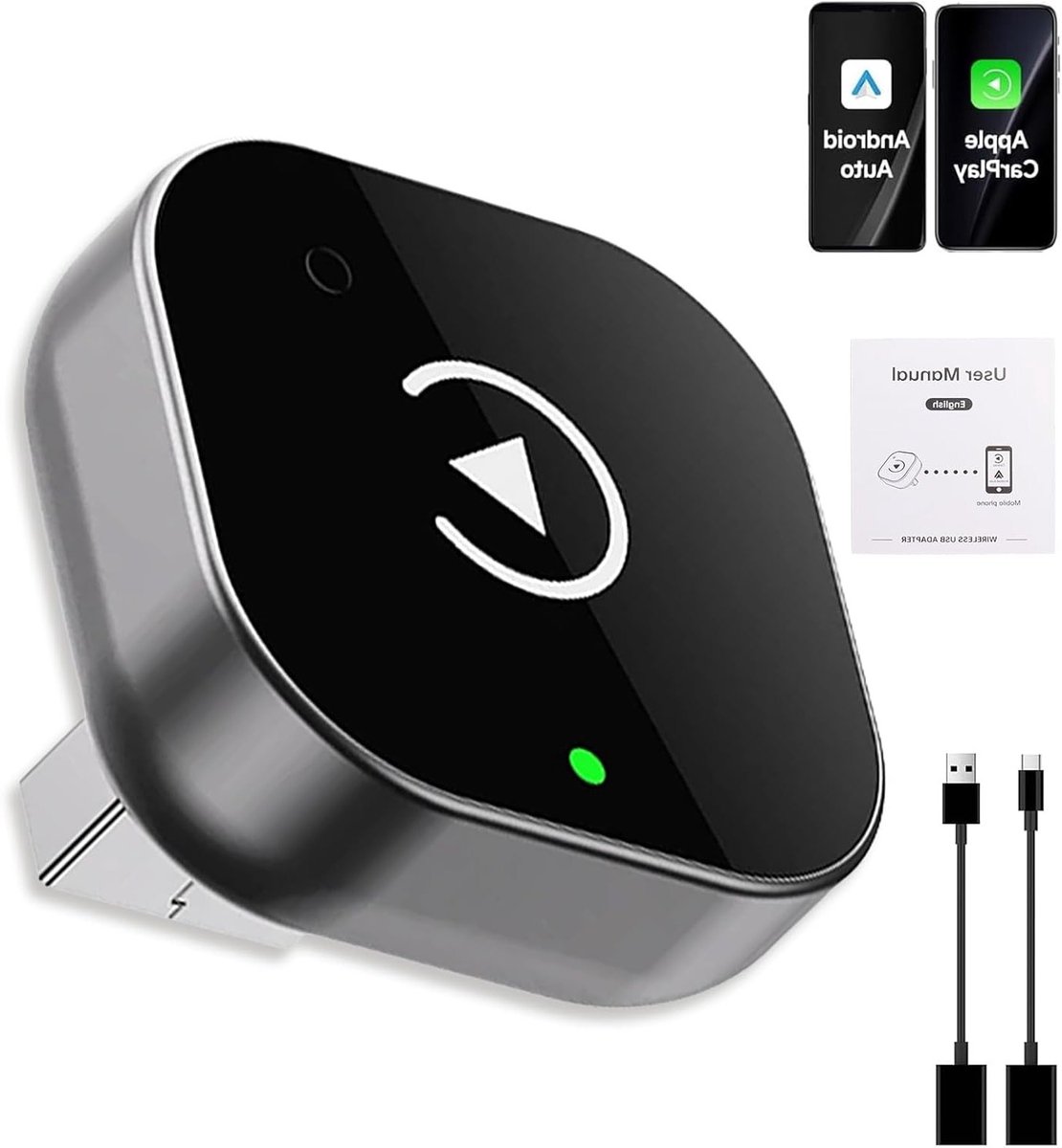 Draadloze Adapter voor CarPlay en Android Auto – 2-in-1 USB/Type-C Verbinding, Snel en Betrouwbaar, Geschikt voor iOS 10+ en Android 11+, Eenvoudige Installatie, Verbeterde Rijervaring