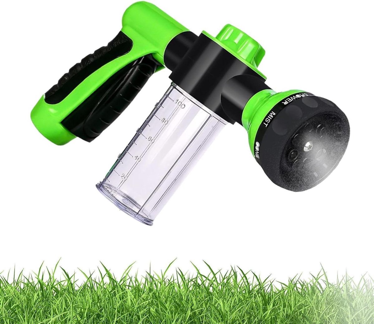 Schuimkanon Hogedrukreiniger - Tuinslang Spuitkop - Auto's Wassen - Verstelbare Sproeipatronen - 26 x 16 x 6 cm - Groen Geel