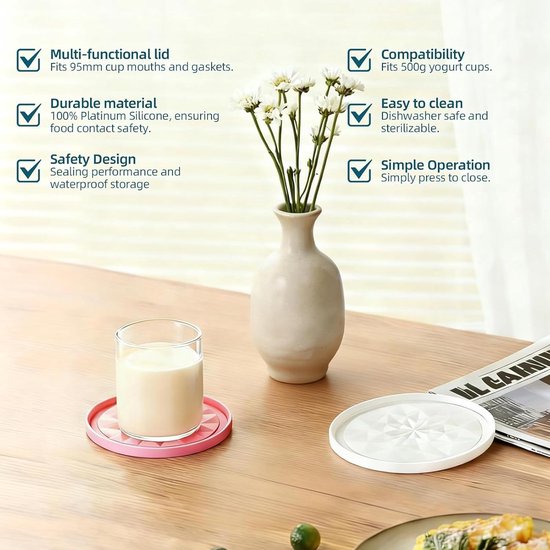Yoghurt deksels - Siliconen deksels - Yoghurt vers houden - Omkeerbaar als onderzetter - 6 cm diameter - Transparant — afbeelding 2