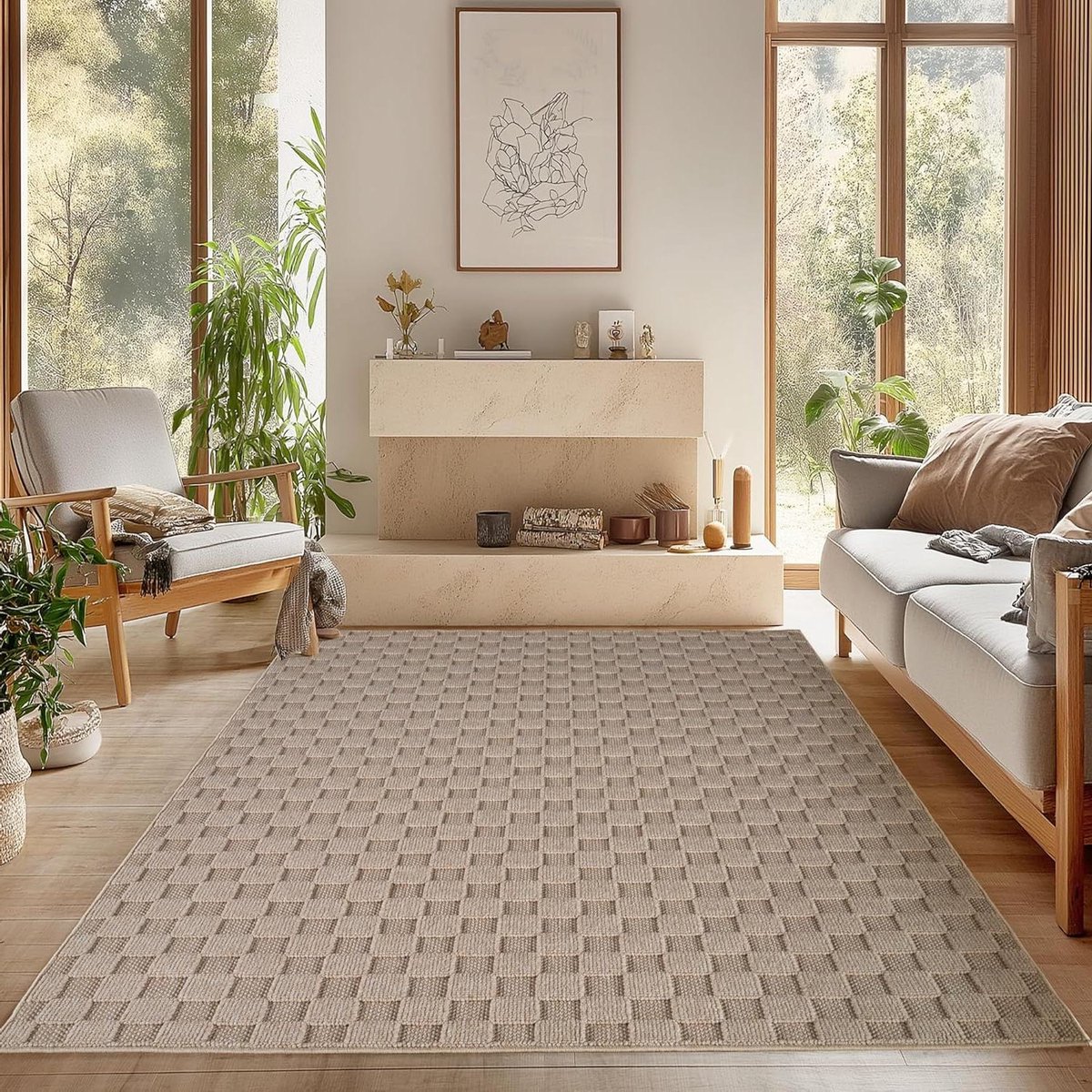 Vloerkleed - Oosterse tapijt - Woonkamer aankleden - Zacht bouclé materiaal - 160x230 cm - Beige