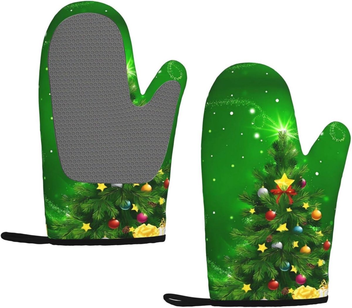 Kerstbomen ovenwanten - Keukenhandschoenen Hittebestendig - Keukenwerkzaamheden - Antislip Siliconen Grip - 28 x 18 cm - Zwart