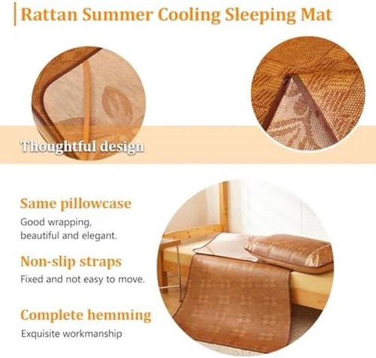 Opvouwbare Slaapmat - Koelmat Rotan - Zomerse Ontspanning - Dubbelzijdig Comfort - 135 x 195 cm - Natuurlijk — afbeelding 3