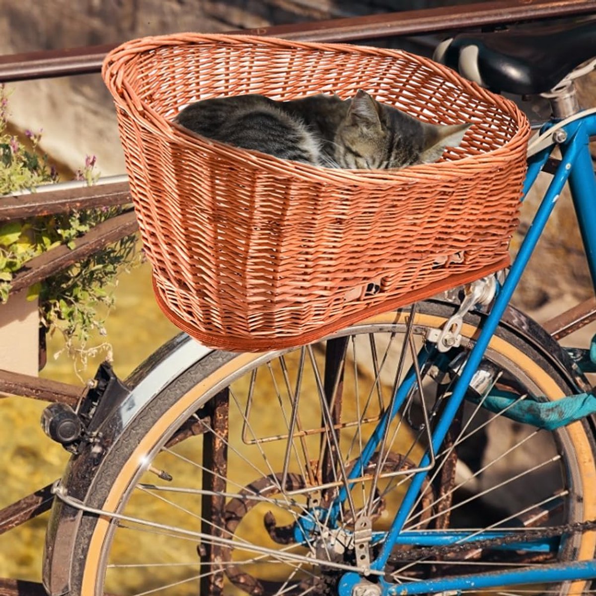 Fietsmand Achterbank - Fietsmand Rieten - Fietsen Boodschappen - Afneembare Metalen Hoes - 50x31x21cm - Natuurlijk