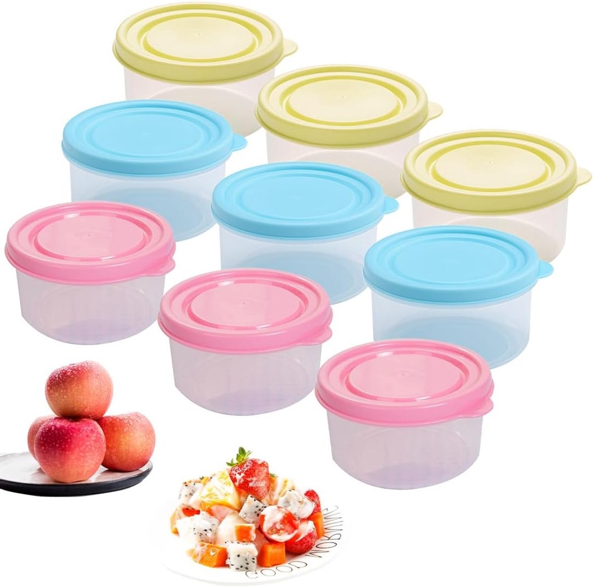 Set van 9 kleine opbergdozen met plastic deksel, lekvrij en stapelbaar, 160 ml, ideaal voor koelkast en vriezer