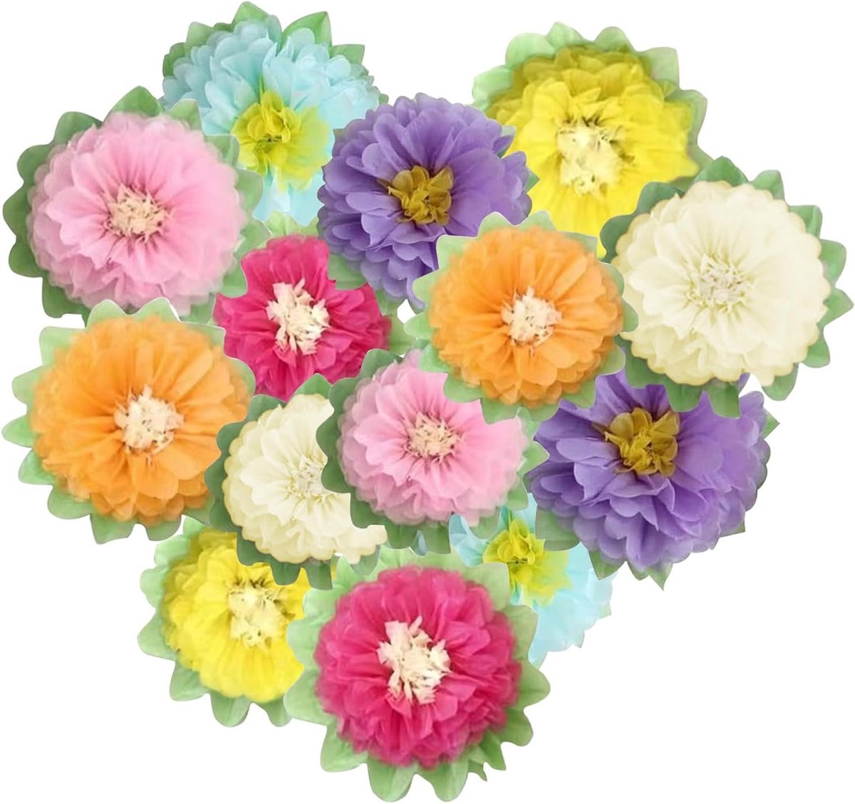 14 Stuks Papieren Bloemen en Pompoms Versieringen voor Bruiloft, Verjaardag en Babyshower Feesten
