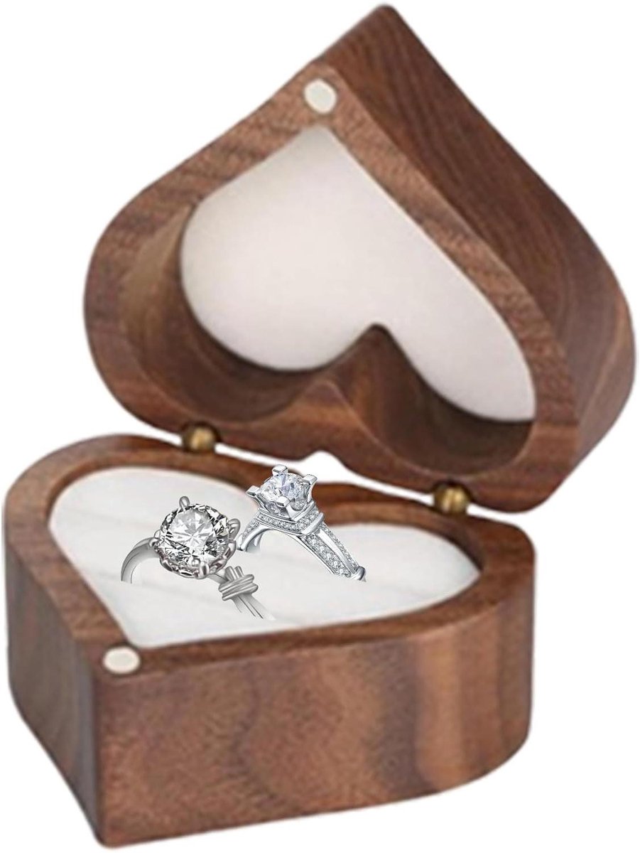 Ringendoosje Hartvorm - Sieradendoosje Verloving - Cadeau Geven - Romantisch Design - 4 x 6 x 4 cm - Wit