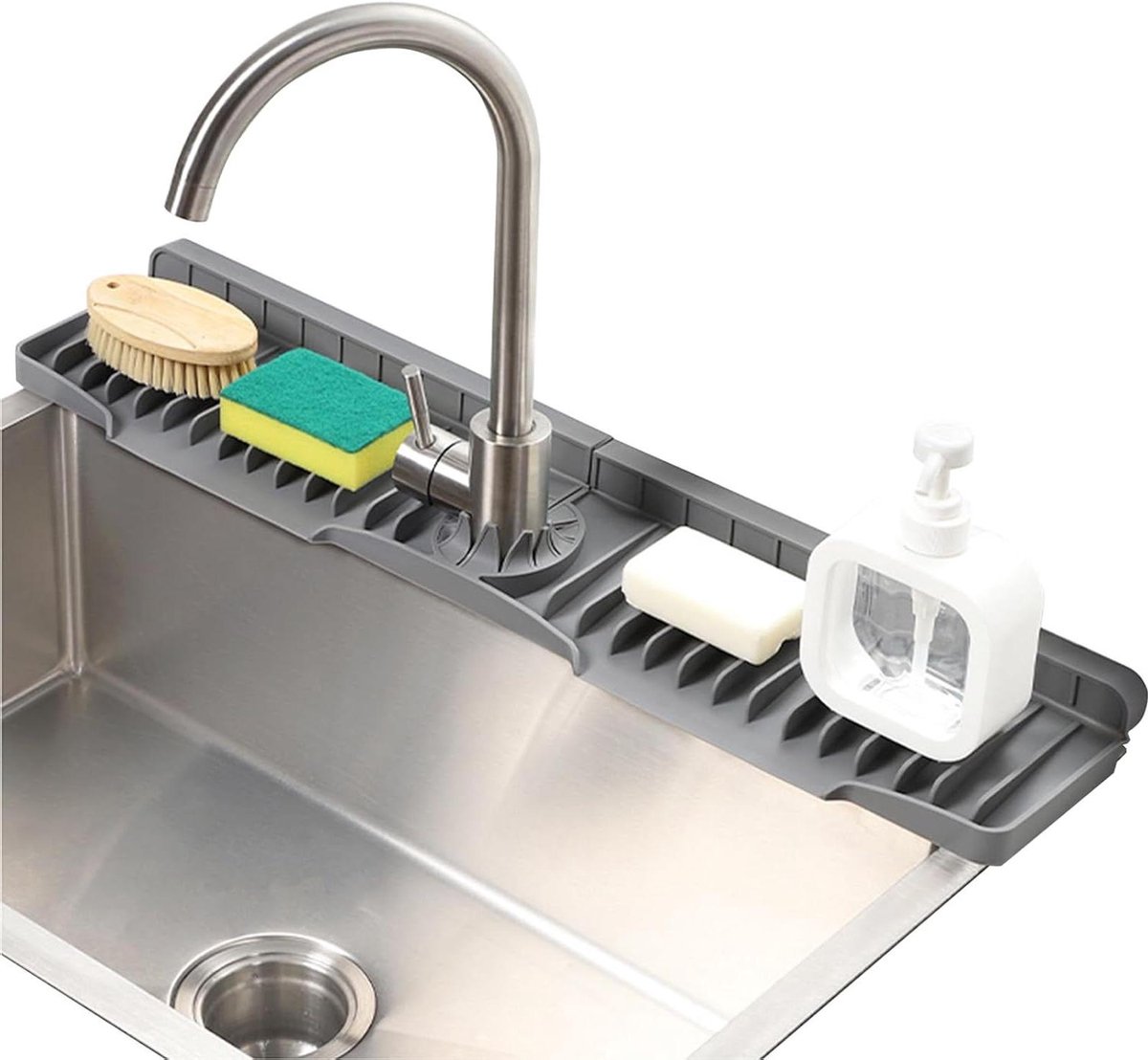 Spoelbakmat - Kraanmat - Werkblad Beschermen - Snelle Zelfdragende Afvoer - 70 cm - Grijs