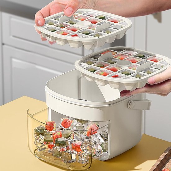 IJsbakjes met deksel - Ijsmachine bak - Snelle ijsbereiding - Efficiënt persontwerp - Dubbellaags 48 ijsblokjes - Wit — afbeelding 3