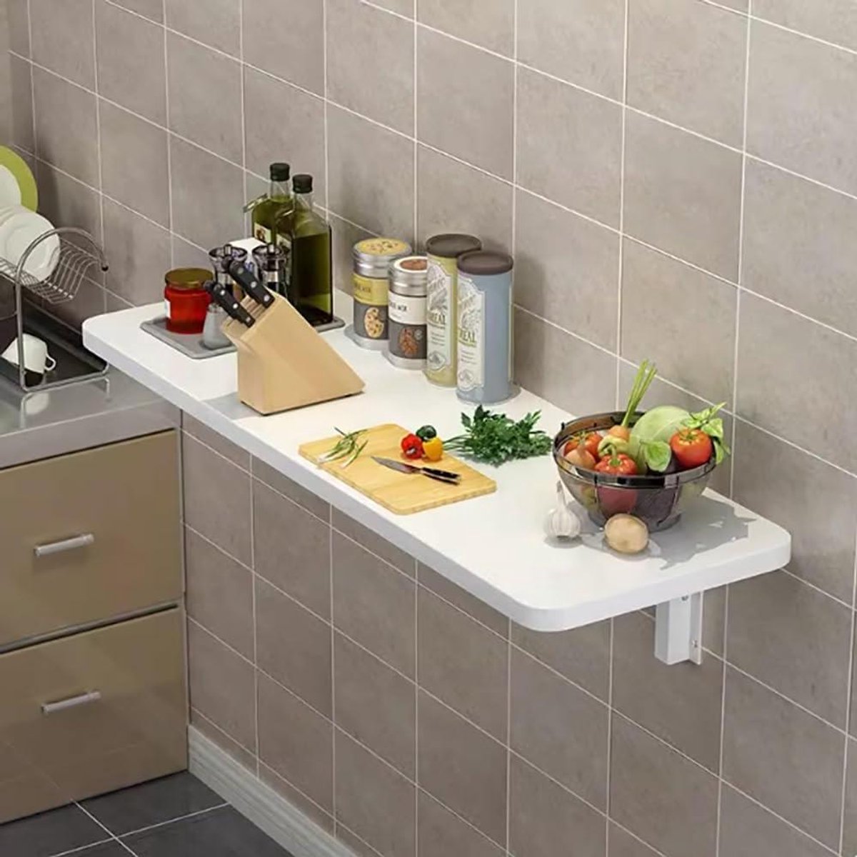 Neerklapbare Tafel - Zwevend Bureau - Ruimte Besparen - Inklapbare Beugels - 40 x 40 cm - Kleur A