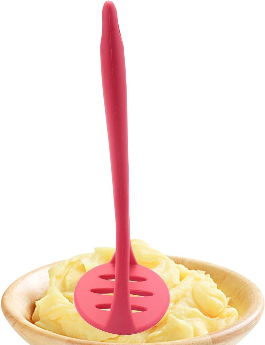 Aardappelstamper - Keukenstamper - Gladde Puree Maken - Krasbestendig Siliconen - 26.5 cm - Rood